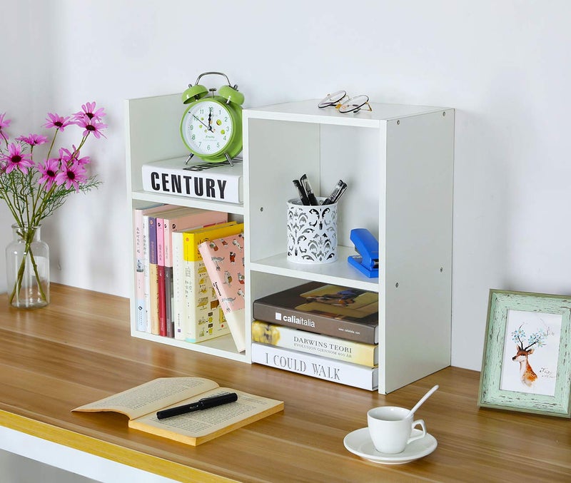 PAG Desktop Shelf Freestanding Wooden Small Bookshelf Desk Supplies Organizers and Accessories Storage Display Rack Office Dorm Decor for Women, White - Image 5